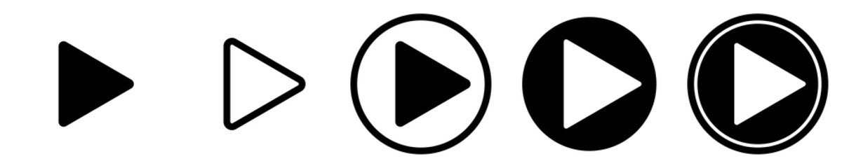 Playback set icon on a white isolated background. Black play symbol in a circle. Vector illustration