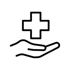 Obraz premium Healthcare symbol. Medicine cross over the hand. Icon vector illustration