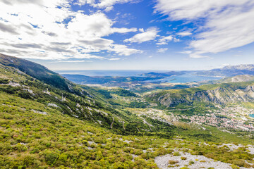 Montenegro. Bay of Kotor, Gulf of Kotor, Boka Kotorska and walled old city. Fortifications of Kotor is on UNESCO World Heritage List since 1979
