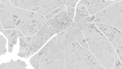 White and light grey Turku City area vector background map, streets and water cartography illustration.
