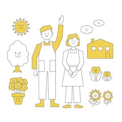 エプロンをした男女