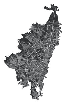 Bogota vector map. Detailed black map of Bogota city poster with streets. Cityscape urban vector.