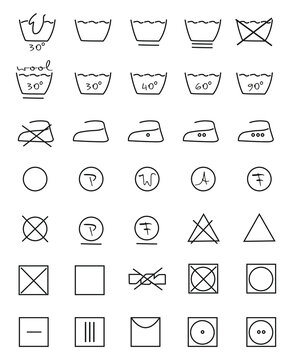 Clothes care icon set. Laundry symbols. Simple black hand drawn vector illustrations isolated on white.

