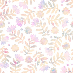 Fototapeta na wymiar Seamless pattern. Raster illustration. Background with floral ornament for design, printing on paper or fabric. Design for postcard, wrapper, packaging or scrapbooking. Fashion.