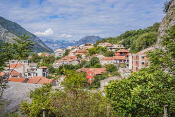 Montenegro. Bay of Kotor, Gulf of Kotor, Boka Kotorska and walled old city. Fortifications of Kotor is on UNESCO World Heritage List since 1979