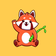 Cute cartoon red panda with bamboo in vector illustration. Isolated animal vector. Flat cartoon style