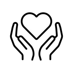 Hand hold the heart. Careful, support or love symbol. Icon vector illustration