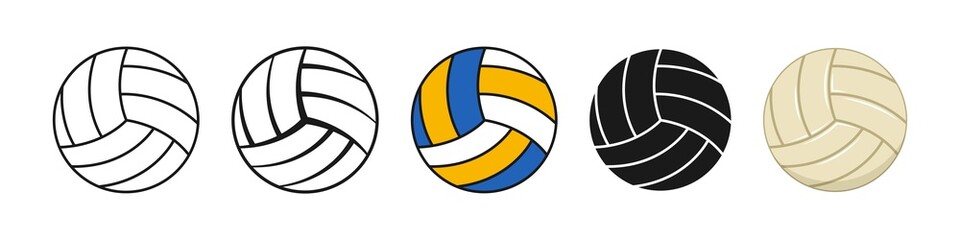 Volleyball icon set. Ball in different style. Vector illustration