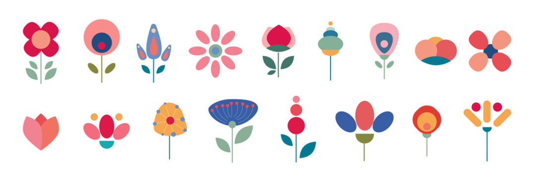 set of differents flowers decoration for graphic and web design