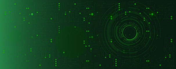 Green circuit electronic, electrical line or circuit board with circle engineering technology concept vector background
