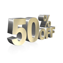50 Percent Off. Shiny Metallic 3D Business Text Illustration