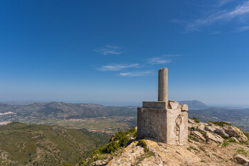 Top of a mountain with a geodesic point. In Solana, Alicante (Spain).
