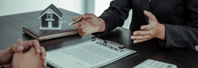 Real estate broker agents advise clients to make a decision to buy a house with insurance....