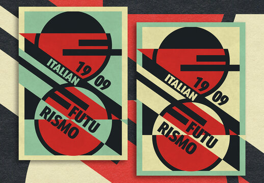 Retro Poster Layout in Italian Futurism Movement Style
