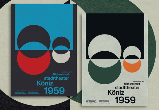 Creative Swiss Typography Style Poster Layout with Geometric Minimalist Shapes
