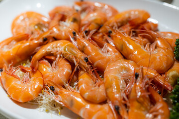 Cooked fresh shrimp dish in restaurant