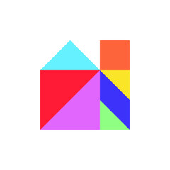 Color tangram puzzle in home shape on white background (Vector)
