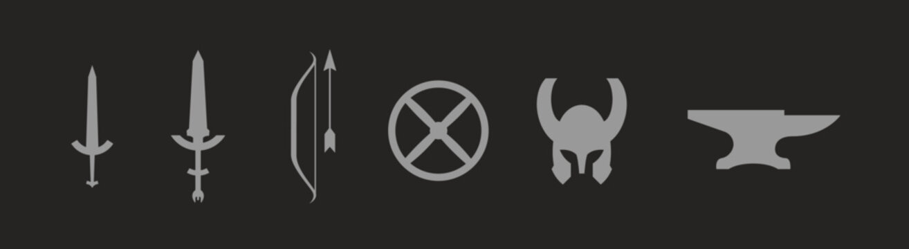 Fantasy RPG Warrior Icons Vector Illustration in Flat Style