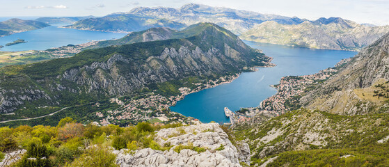 Montenegro. Bay of Kotor, Gulf of Kotor, Boka Kotorska and walled old city. Fortifications of Kotor is on UNESCO World Heritage List since 1979