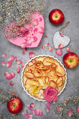 valentine's day rose apple pie, mother's day homemade cake, heart shaped pink