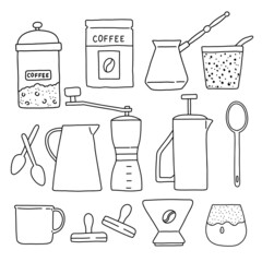 Accessories for coffee lineart and doodle vector
