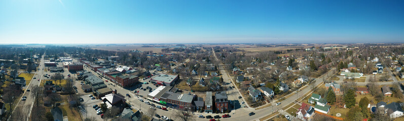 Aerial panorama view of Ridgetown, Ontario, Canada