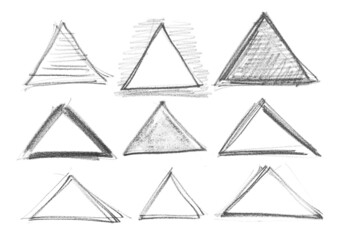 Set hand draw triangle grunge graphite pencil isolated on white