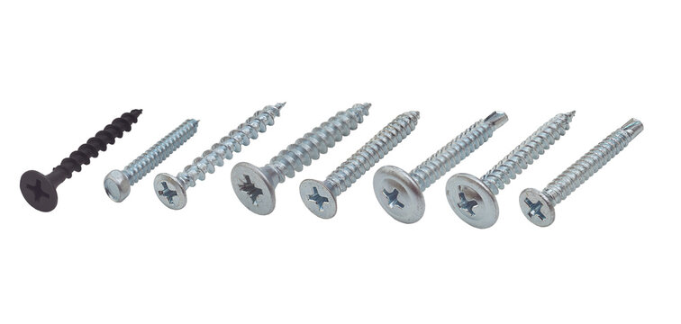 Self-tapping screws of various types isolated