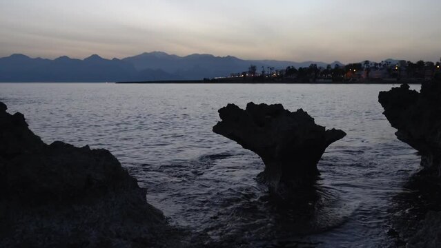 sunset at Yakamoz beach, Antalya, Turkey