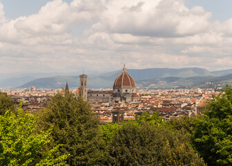 Fototapeta na wymiar panoramic view of Florence Italy with cathedral and sky with clouds 
