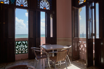 Sea view from internal terrace of Palacio de Valle in Cienfuegos, Cuba     