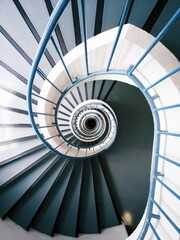 Blue and white spiral staircase