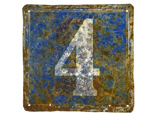 rusty domestic code plate with number 4