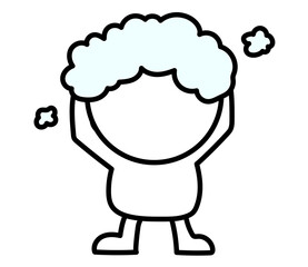 This is an illustration of a two-headed white person washing his head.