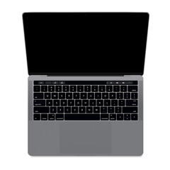 Laptop with a blank black screen on a white background
