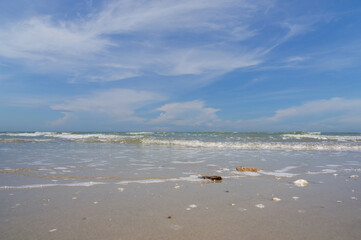 soft wave on sandy beach seaside. summer vacation activity  background concept.