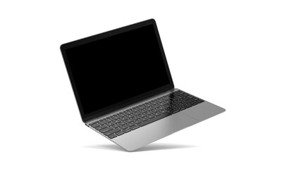 Laptop with a blank screen on a white background