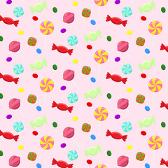 Seamless pattern with sweet colorful candies and lollipops