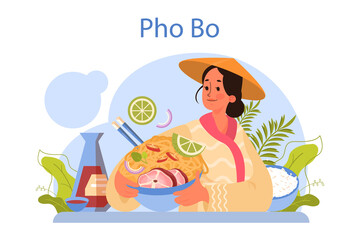 Obraz na płótnie Canvas Pho bo concept. Vietnamese soup in a bowl. Traditional spicy meal