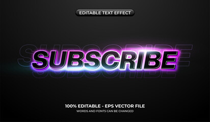 Glowing subscribe text effect. Impressive neon text effect for social media button, sports title, live streaming font style