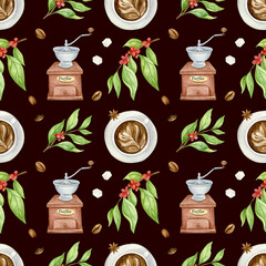 watercolor seamless pattern with coffee