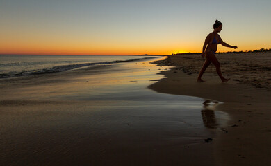 Long shot of a sunset beach