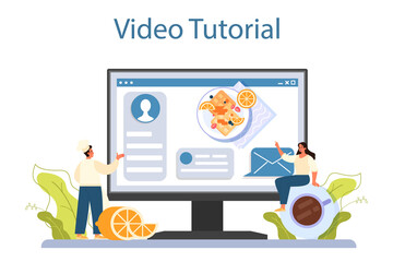 Waffles online service or platform. Sweet Belgian pastries with cream