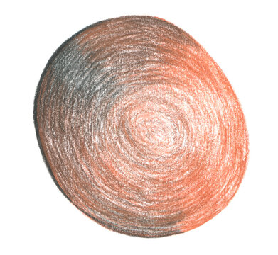 Abstract circle brown color pencil scribbles background. Paper texture.