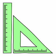 triangular ruler and straight ruler hand drawn vector icon isolated on white background