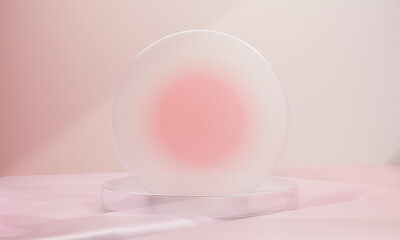 3d glass podium with pink clear circle backdrop. 3D illustration rendering.