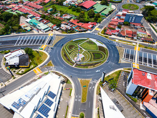 Beautiful aerial view of the new Flag roundabout in Costa Rica, Rotonda de la bandera, un San José