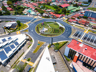 Beautiful aerial view of the new Flag roundabout in Costa Rica, Rotonda de la bandera, un San José