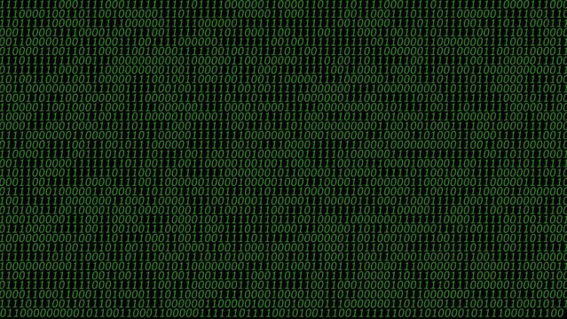 Green binary code on black background, digital abstract background.