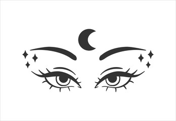 Eye moon witch in boho style. Gold Vector illustration